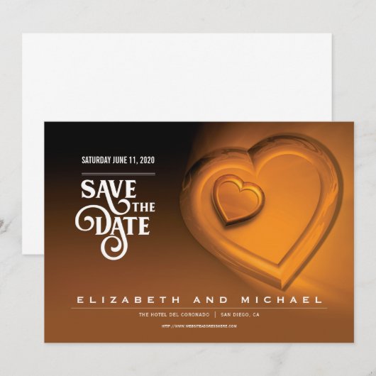 Twee harten kloppen als één - Goud - (versie 6) Save The Date (Voorkant / Achterkant)