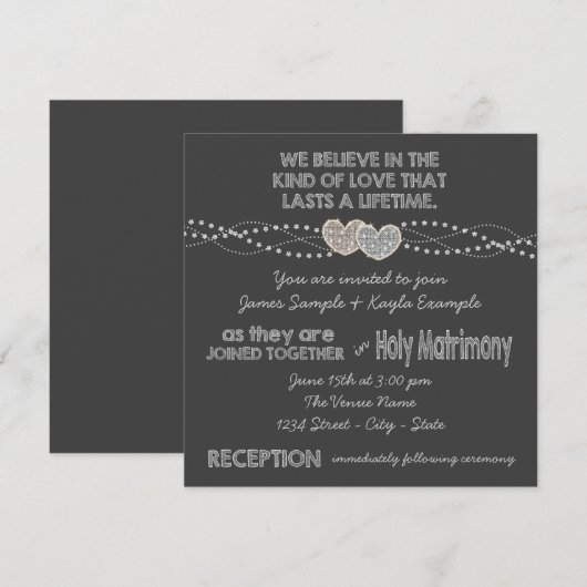 Twee harten krijtbord bruiloft kaart (Voorkant / Achterkant)