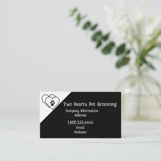 Twee harten liefdesdieren eten op maat visitekaartje (Staand voorkant)