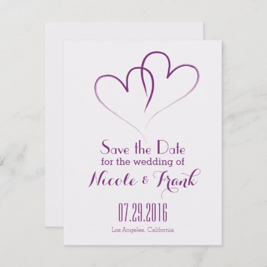 Twee harten met elkaar verbonden sparen de Datum - Save The Date (Voorkant / Achterkant)
