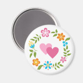 Twee harten met Flowers Wreator Magneet (Voorkant / Achterkant)