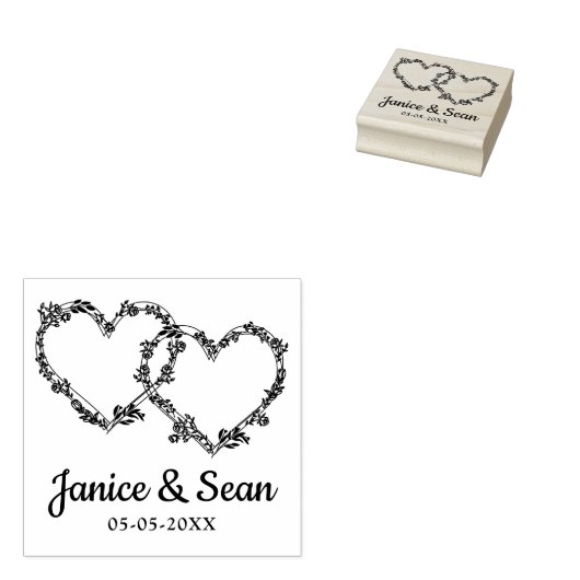 Twee harten met takken & Wilde bloemen Rubberstempel (Gestempeld)