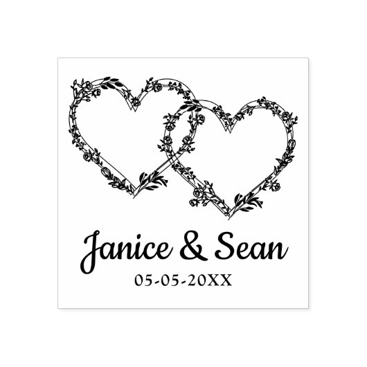 Twee harten met takken & Wilde bloemen Rubberstempel (Afrduk)