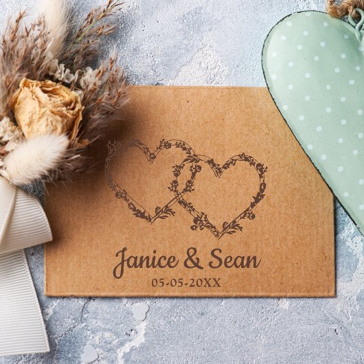 Twee harten met takken & Wilde bloemen Rubberstempel