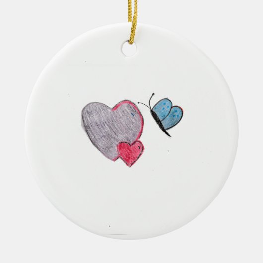 Twee harten met vlinders keramisch ornament (Voorkant)