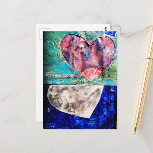 Twee harten Mixed Media Briefkaart (Voorkant / Achterkant in situ)