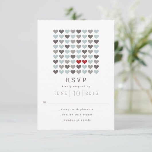 Twee harten moderne RSVP-reactiekaart voor bruilof RSVP Kaartje (Staand voorkant)