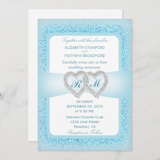 Twee harten Monogram Weddenschap Kaart (Voorkant / Achterkant)