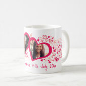 Twee harten naam datum bruiloft foto roze rode mok (Voorkant rechts)