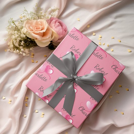 Twee harten ontmoeten als één aanpasbare bruiloft cadeaupapier