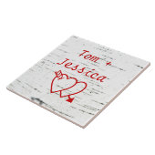 Twee harten op een berkenkofferbak tegeltje (Zijkant)