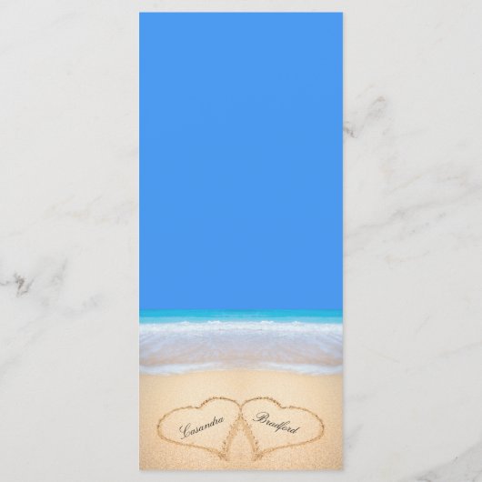 Twee harten op het Beach Wedding Bright Blue-menu Menu (Achterkant)