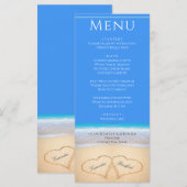 Twee harten op het Beach Wedding Bright Blue-menu Menu (Voorkant / Achterkant)
