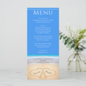 Twee harten op het Beach Wedding Bright Blue-menu Menu (Staand voorkant)