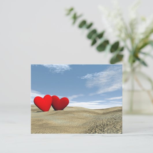 Twee harten op het strand - 3D rendering Briefkaart (Staand voorkant)