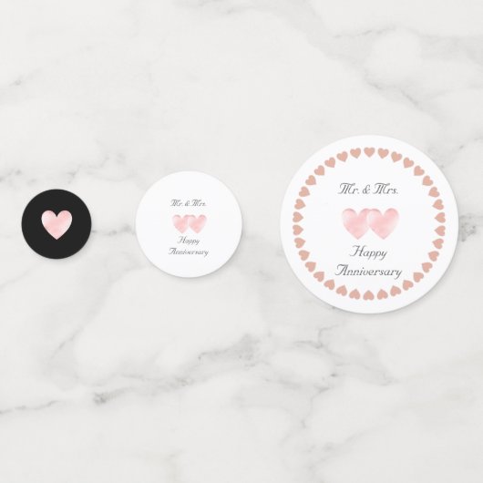 Twee harten op Jubileum met zwart-wit huwelijk Co Confetti (Voorkanten)