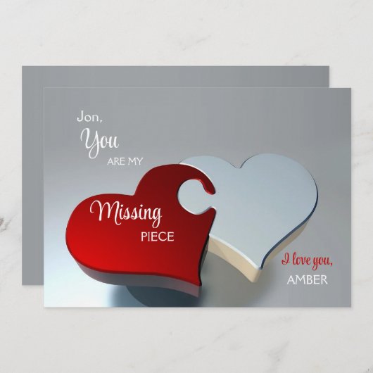 Twee harten Puzzle Piecks Valentijnsdag Card Feestdagenkaart (Voorkant / Achterkant)