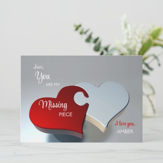 Twee harten Puzzle Piecks Valentijnsdag Card Feestdagenkaart (Staand voorkant)
