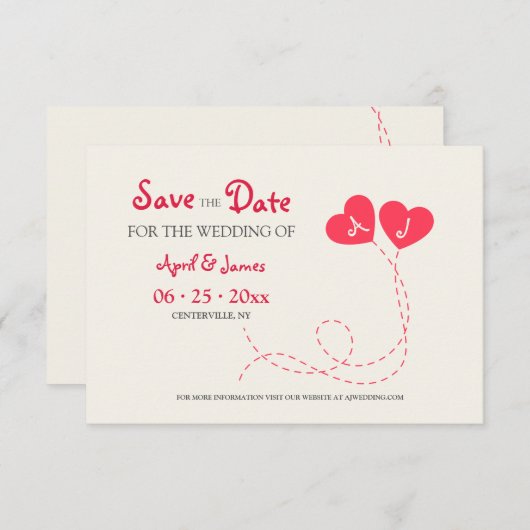 Twee harten redden de aankondiging van de datum (Voorkant / Achterkant)
