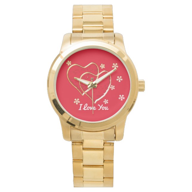 twee harten, romantische bruiloft. Gepersonaliseer Horloge (Voorkant)