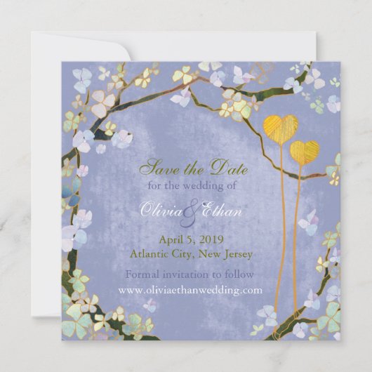 Twee harten Rustic Blue Wedding Save the Date (Voorkant)