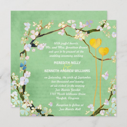 Twee harten Rustic Pistachio Green Wedding Kaart (Voorkant / Achterkant)