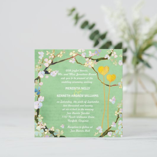 Twee harten Rustic Pistachio Green Wedding Kaart (Staand voorkant)