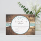 Twee harten Rustic Wood Lace Wedding RSVP-kaarten RSVP Kaartje (Staand voorkant)