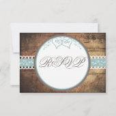 Twee harten Rustic Wood Lace Wedding RSVP-kaarten RSVP Kaartje (Achterkant)