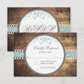 Twee harten Rustic Wood Lace Wedding RSVP-kaarten RSVP Kaartje (Voorkant / Achterkant)