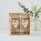 Twee harten Rustic Wood Shutters Weddenschap Kaart (Staand voorkant)
