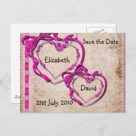 Twee harten samen aankondigingskaart (Voorkant / Achterkant)