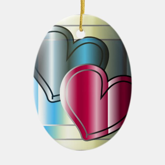 twee harten samen en heldere kleuren keramisch ornament (Voorkant)