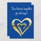 Twee harten samen faux metallic goud blauw feestdagenkaart (Voorkant / Achterkant)