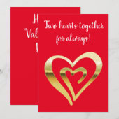 Twee harten samen metaalgoud rood feestdagenkaart (Voorkant / Achterkant)