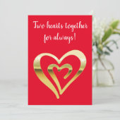 Twee harten samen metaalgoud rood feestdagenkaart (Staand voorkant)