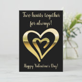 Twee harten samen metaalgoud Valentijnsdag Feestdagenkaart (Staand voorkant)