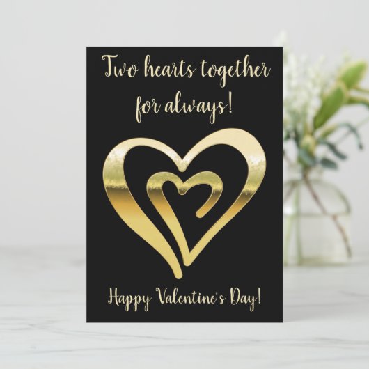 Twee harten samen metaalgoud Valentijnsdag Feestdagenkaart (Staand voorkant)