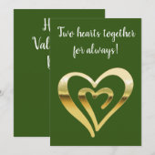 Twee harten samen metallisch goud groen feestdagenkaart (Voorkant / Achterkant)