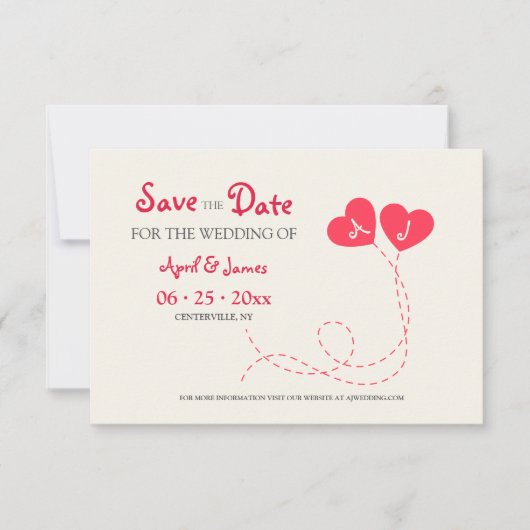 Twee harten Save the Date Aankondiging (Voorkant)