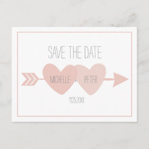 Twee harten Save The Date ansichtkaart (wit) Aankondigingskaart