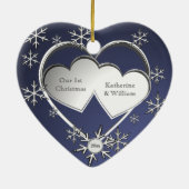 Twee harten Snowflake Lijst Keramisch Ornament (Achterkant)