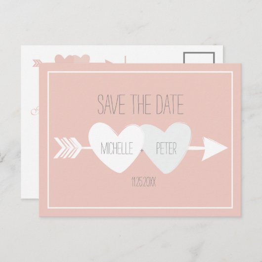 Twee harten sparen de Datum Aankondigingskaart (Voorkant / Achterkant)