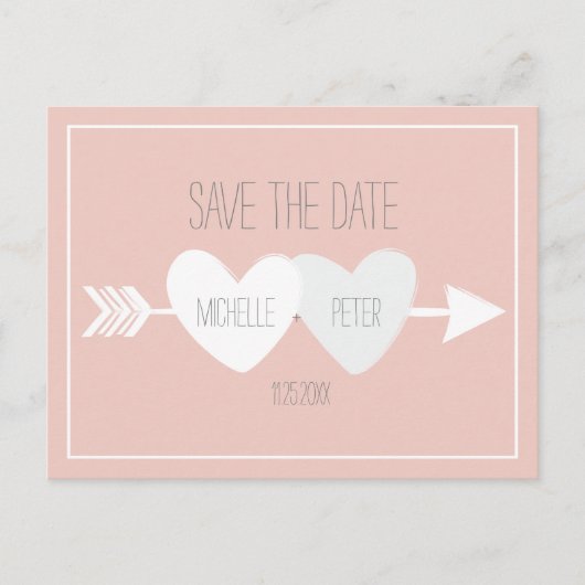 Twee harten sparen het datum Briefkaart (Voorkant)