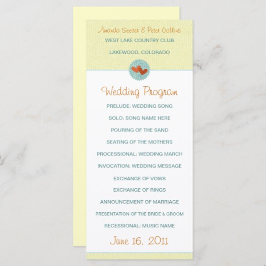 Twee Harten Trouwprogramma's Programmakaart (Voorkant / Achterkant)