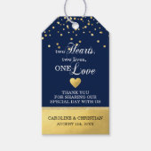 Twee harten twee levens een liefde blauw goud brui cadeaulabel (Voorkant)