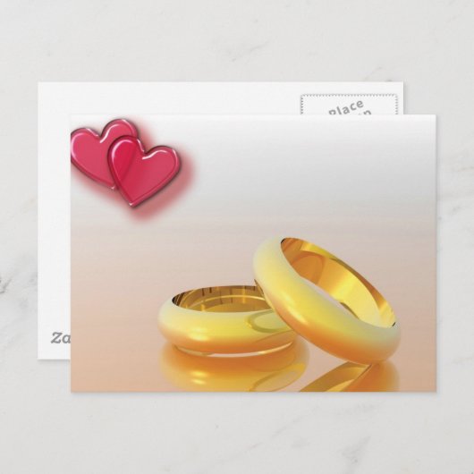 Twee harten twee ringen briefkaart (Voorkant / Achterkant)