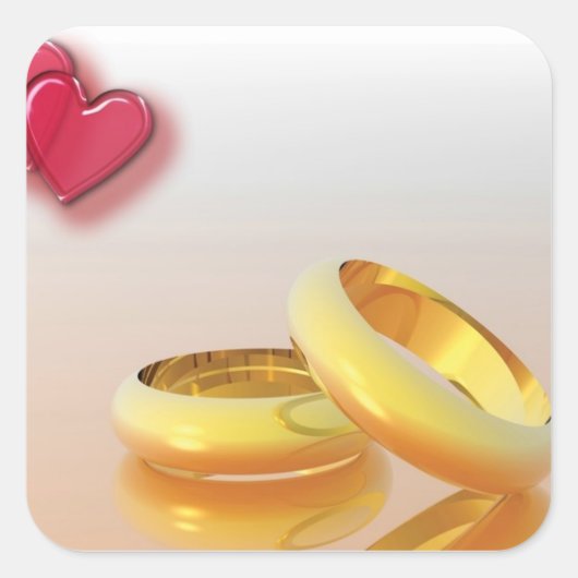 Twee harten twee ringen vierkante sticker (Voorkant)