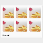 Twee harten twee ringen vierkante sticker (Vel)