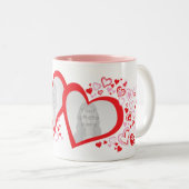 Twee harten valentijn/bruiloft foto's rode roze mo tweekleurige koffiemok (Voorkant rechts)